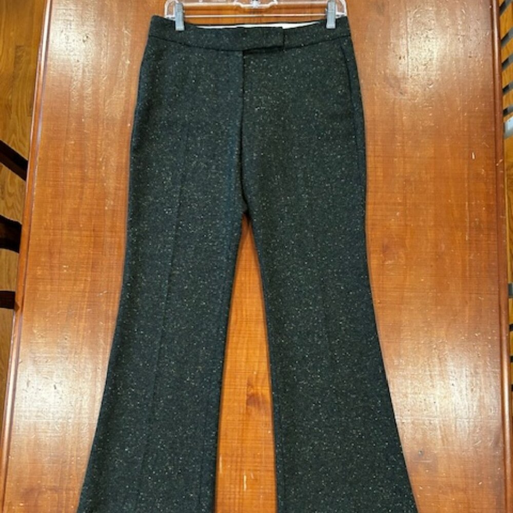 Theory Flecked Wool blend olive green tweed pants